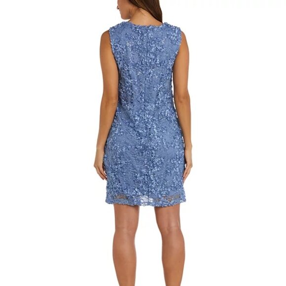 R & M Richards Women's Sequined Soutache-Mesh Dress Blue Size 6 - Picture 4 of 5